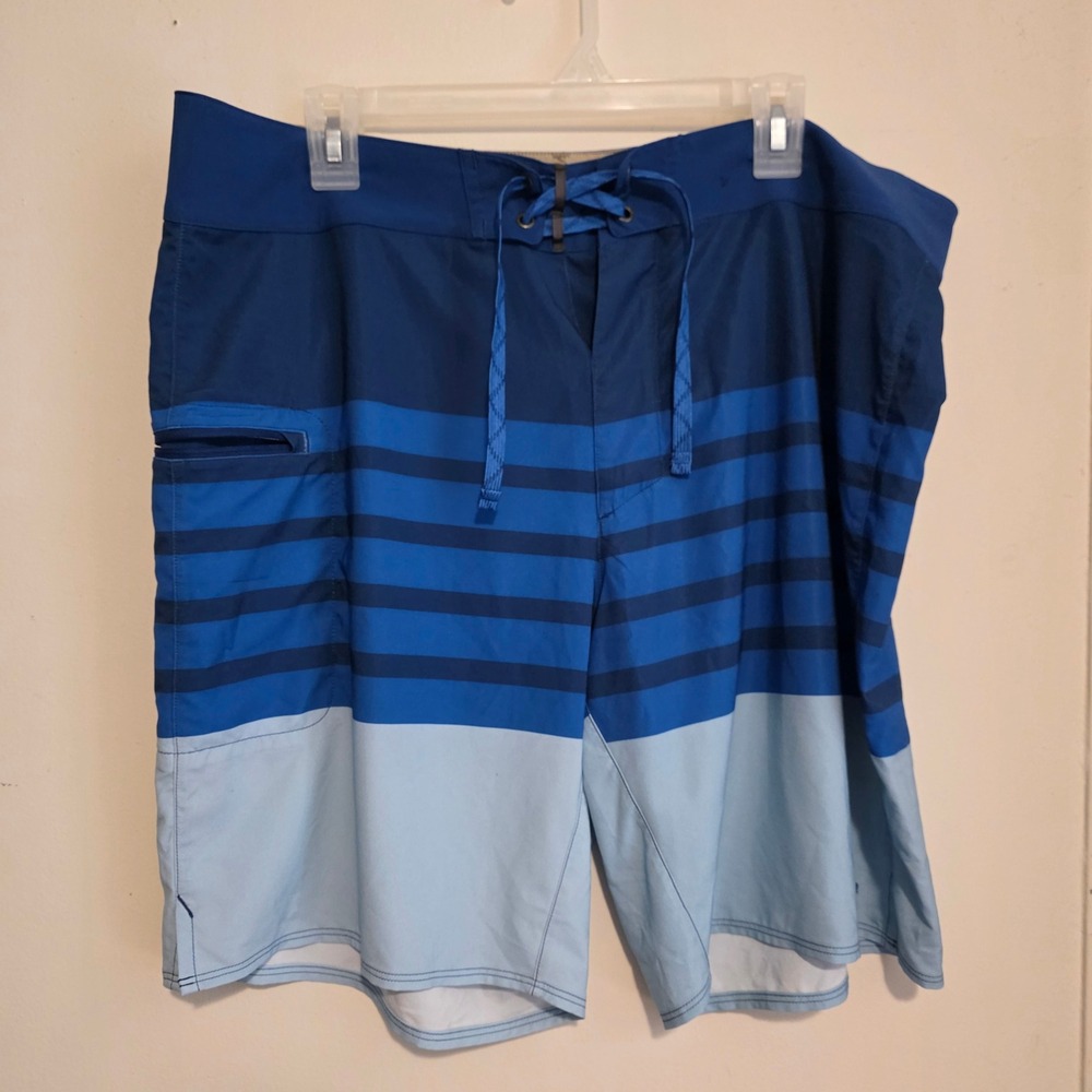 Patagonia Mens Board Shorts Size 38 Blue Striped Colorblock Swim Trunks